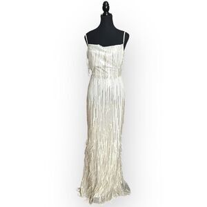 NWOT City Triangles Womens Feather & Sequin Embellished Maxi Dress Ivory Size XS